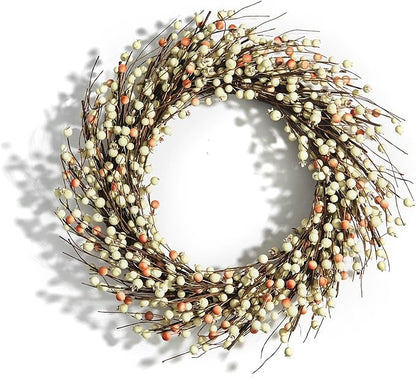 LampLust Grapevine Wreath for Front Door, 22 Inch, Cream Pip Berries, Farmhouse Wreath, Indoor Outdoor Year-Round Decor, Rustic Farmhouse Decor, Fall Wreaths for Front Door, Thanksgiving Décor