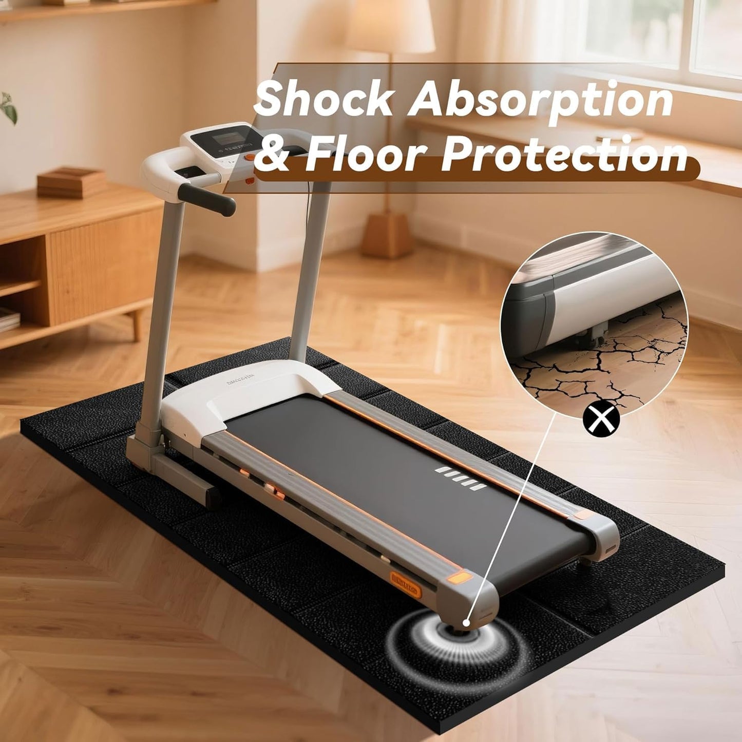 Treadmill Mat for Carpet Floors, 63"×30", 0.24" Thick Walking Pad Mat for Hardwood Floors Protection, Non-Slip, Shock Absorption, Heavy Duty Exercise Equipment Mats for Home Gym Workout