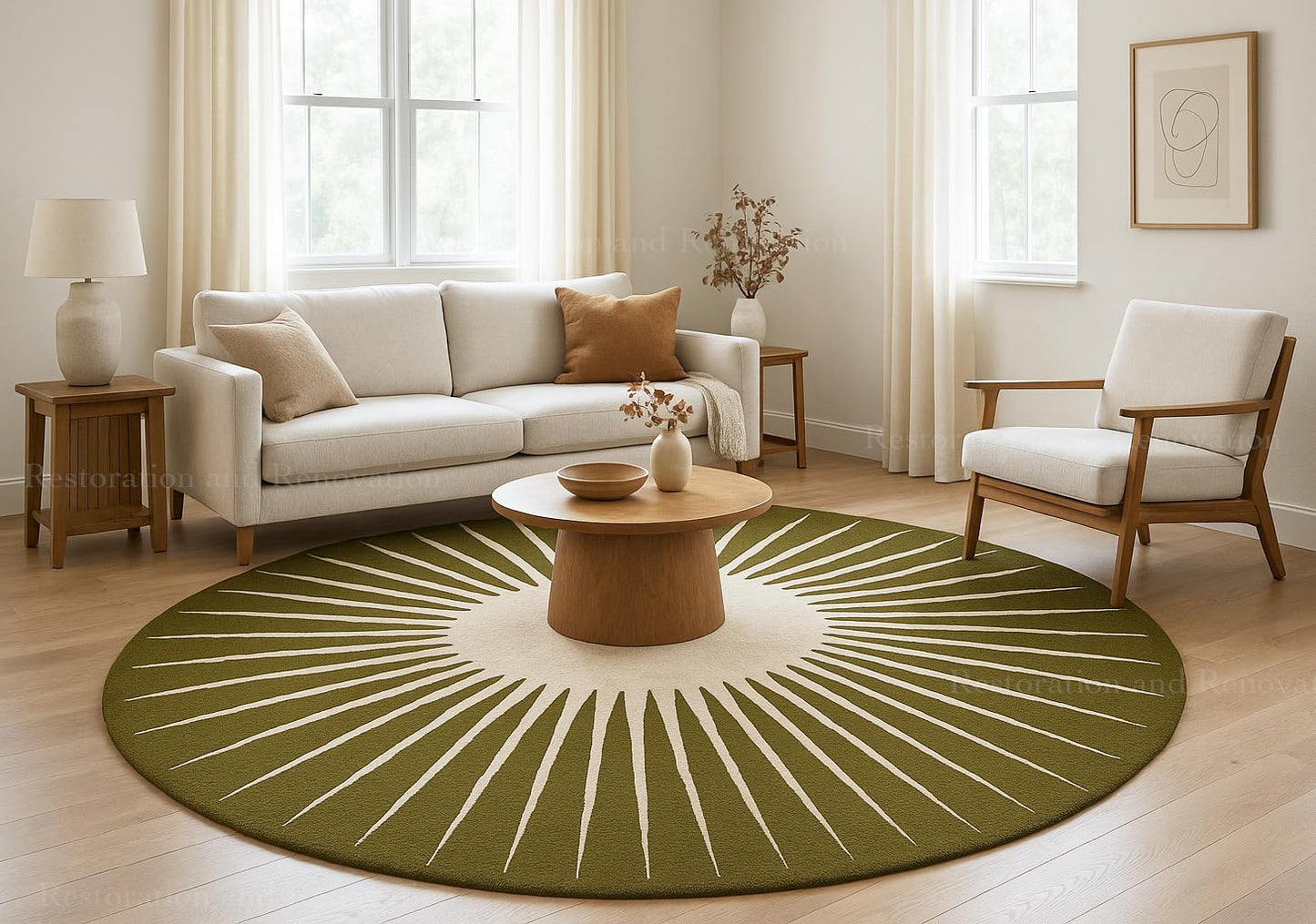 Restoration and Renovation Modern Round Area Rug – Hand-Tufted with 100% NZ Wool, Thick & Soft Circular Carpet for Living Room, Bedroom & Dining Room Decor (Moss Green, 5' Round)
