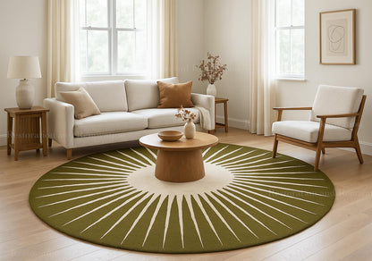 Restoration and Renovation Modern Round Area Rug – Hand-Tufted with 100% NZ Wool, Thick & Soft Circular Carpet for Living Room, Bedroom & Dining Room Decor (Moss Green, 5' Round)