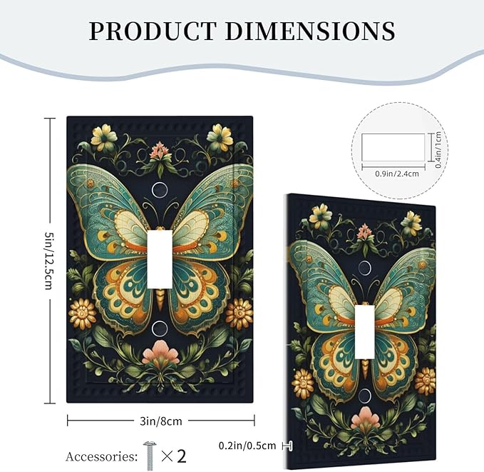 Butterfly Ornate with Flower Light Switch Covers 1 Gang Single Toggle Wall Plate Decorative Switchcover Electrical Switchplate for Country Living Decor