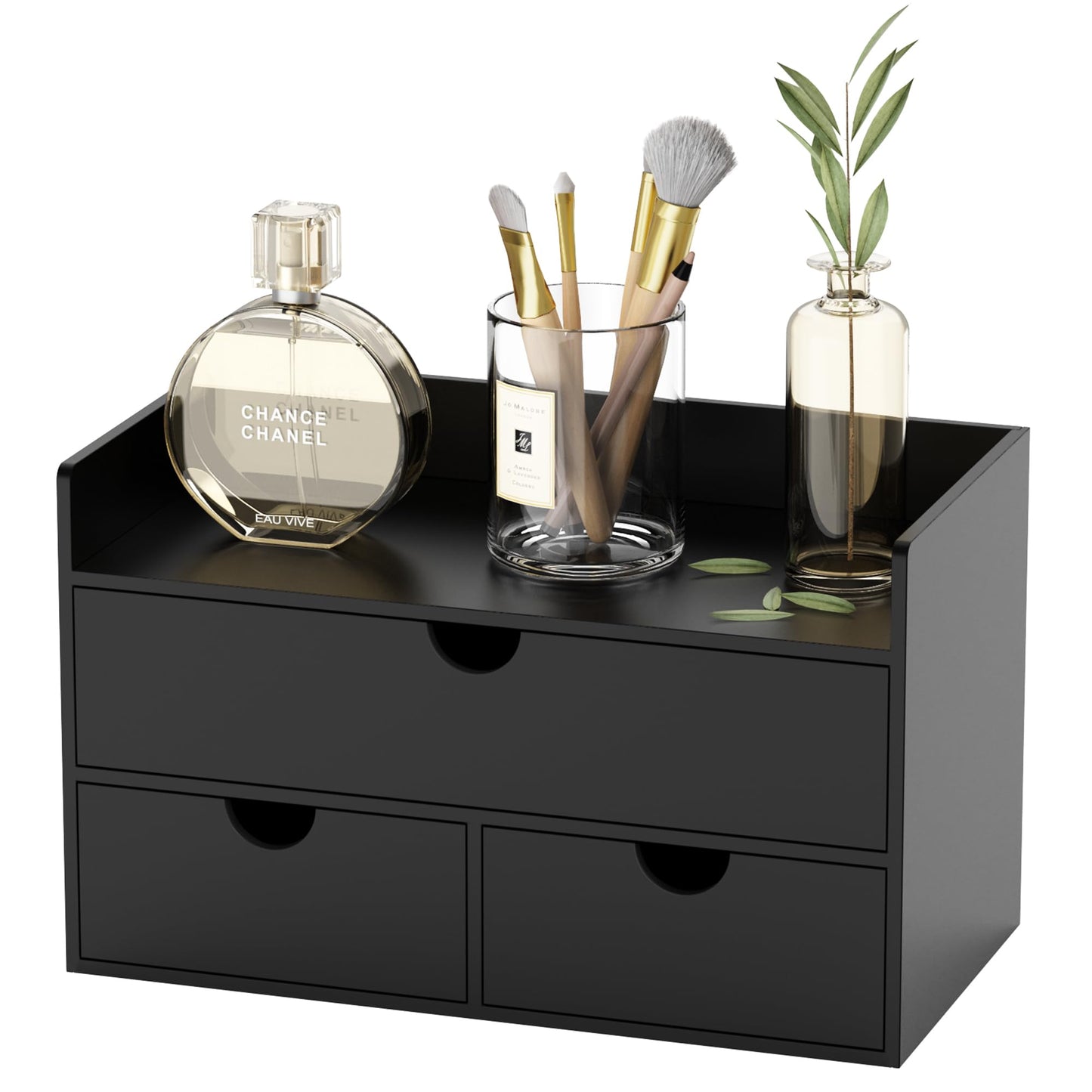Bamboo Desk Organizer with Drawers Desktop Storage Drawers for Bills Office Supplies Kitchen Utensils Organizing Tool for Home Classroom Organization No Assembly (Black with Shelf)