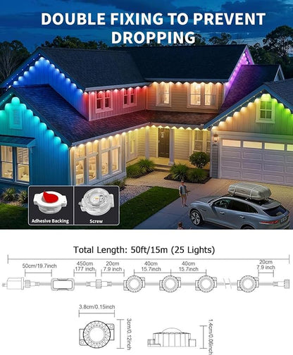 Permanent Outdoor Lights for House, 50ft Smart RGB LED Lights Outside with 16 Million DIY Colors, IP67 Waterproof Eternity Eaves Lighting for Christmas Halloween Holiday Daily Decorations