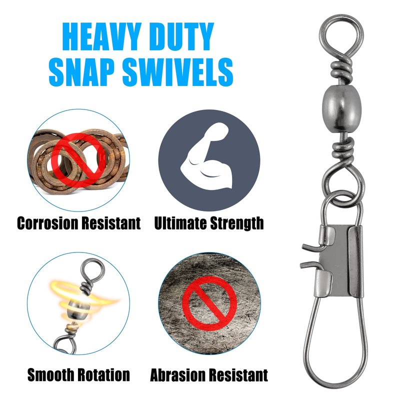 Dr.Fish 50 Pack Fishing Snap Swivels, Barrel Swivels Fishing Tackles, Stainless Steel Safty Interlock Snaps Leader Line Lure Connector Fresh&Saltwater #4
