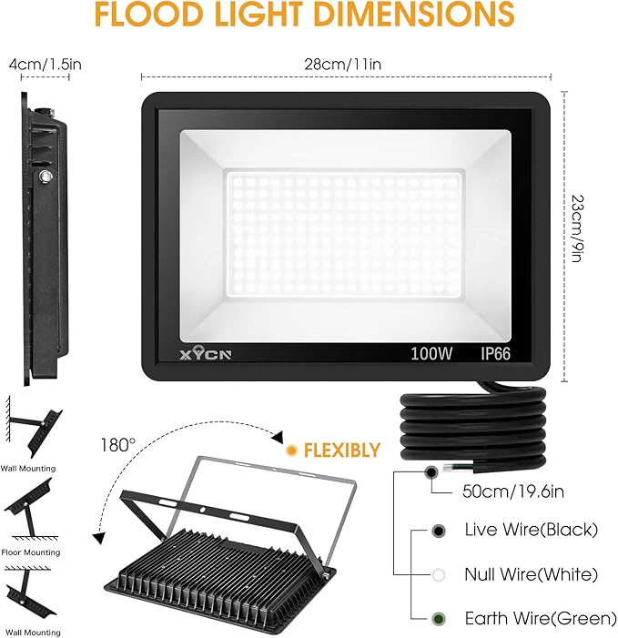 4 Pack 100W LED Flood Light, IP66 Waterproof Outside Flood Light, 12500LM Super Bright Outdoor Security Lights, 5000K Daylight White Floodlight for Yard Garden Playground Basketball Court Patio