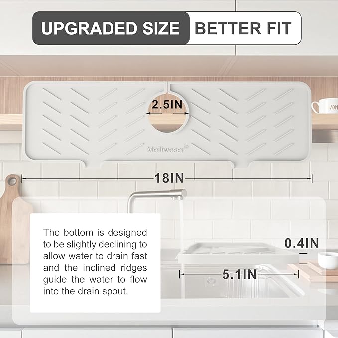 Meiliweser Silicone Faucet Mat for Kitchen Sink – Gen 2 Splash Guard