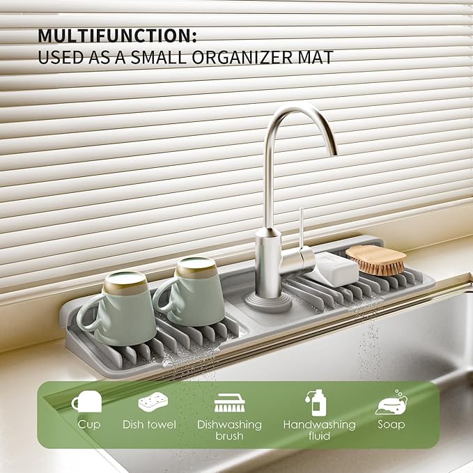 Faucet Mat for Kitchen Sink, 2025 New Silicone Sink Splash Guard, 7°Slope Fast