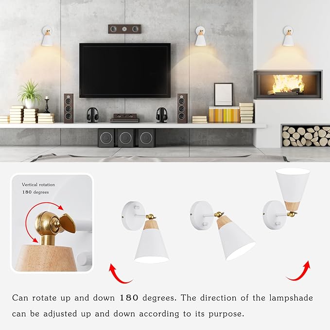 Wall Sconce Lighting Fixture with Metal Shade, On/Off Switch, Indoor Decor Wall Mount Swing Arm Lamp for Bedroom,Hallway,Living Room,Reading, White