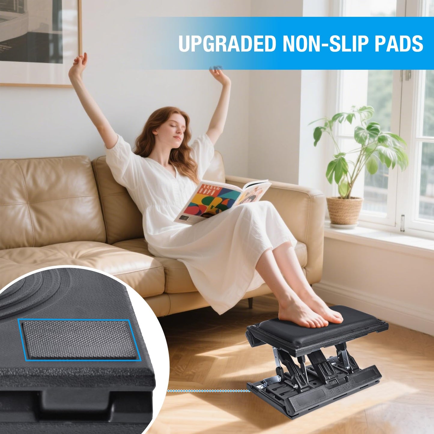 Scalebeard Foot Rest for Under Desk at Work,Height Adjustable Infinite Angle Ergonomic Foldable Footrest for Office, Gaming,Computer, Removable Pad Desk Foot Stool with Massage Beads,for All Seasons