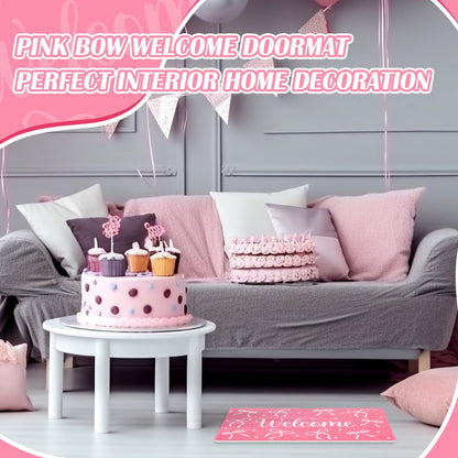 Mindsoft Pink Welcome Mat Bow Front Door Mat for Girls Home Decor Princess Coquette Rug 18 x 30 Inch Sweet Home Indoor Holiday Decoration