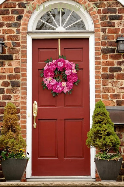 Wreaths for Front Door, WELL KNOWN Flowering Fall Wreath for Front Door, Silk Peony Wreath as Front Door Decor, Hot Pink Wall Hanging Home Party Wedding Shop Hotel Office Decor Gift