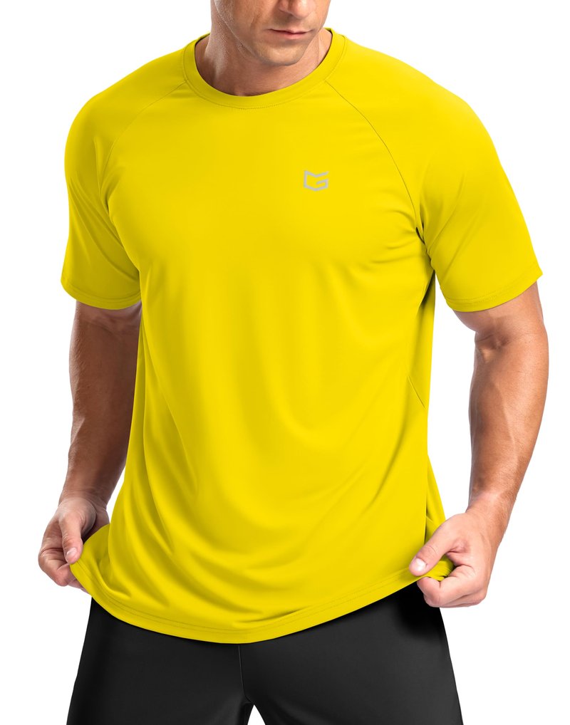 G Gradual Men's Athletic Workout T-Shirts Moisture Wicking Cooling Running Shirts Short Sleeve Performance Tee for Gym Tennis(Yellow,L)