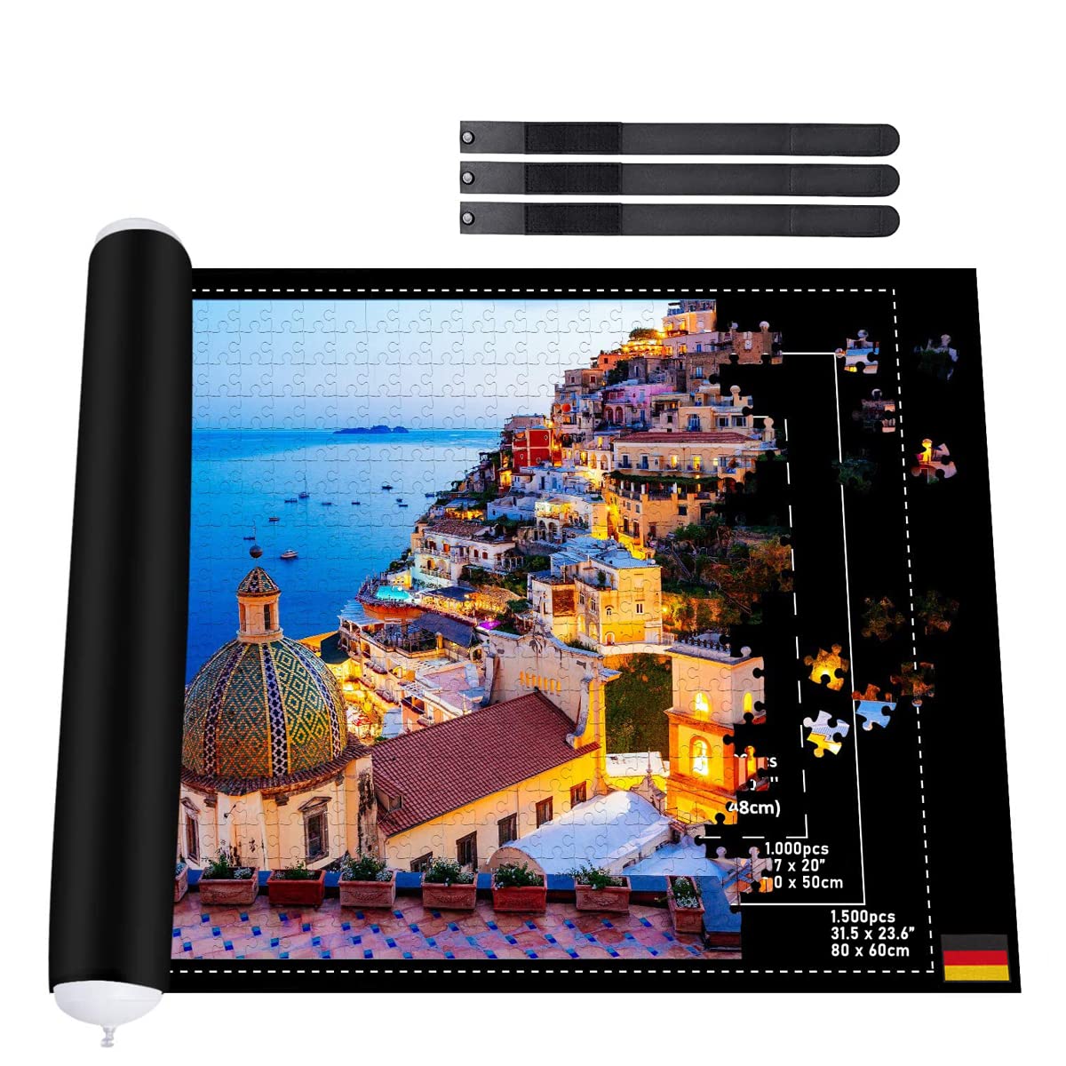 Collectix Premium Felt Puzzle Mat Roll Up - Non-Slip and Beautifully Soft - 3in1 Jigsaw Puzzle Storage for 500, 1000 and 1500 Pieces - Portable Saver, Keeper and Holder