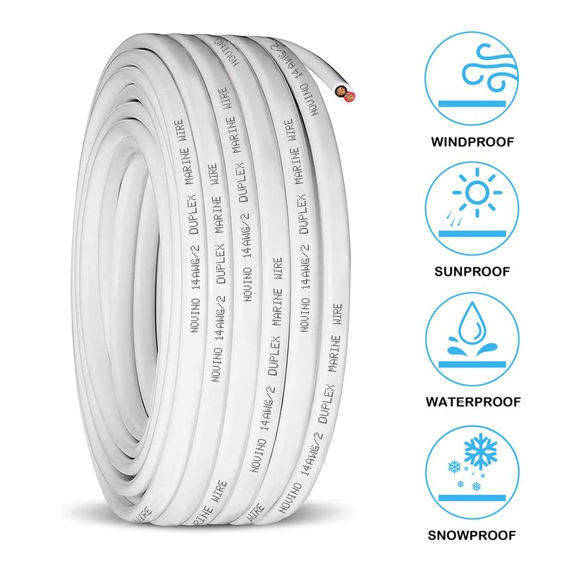 14 Gauge Marine Wire 14 AWG Duplex Marine Grade Wire,200ft Tinned Copper Oxygen-Free Insulated Red& Black Electrical Cable for Boat/Automotive/RV/Camper/Trailer