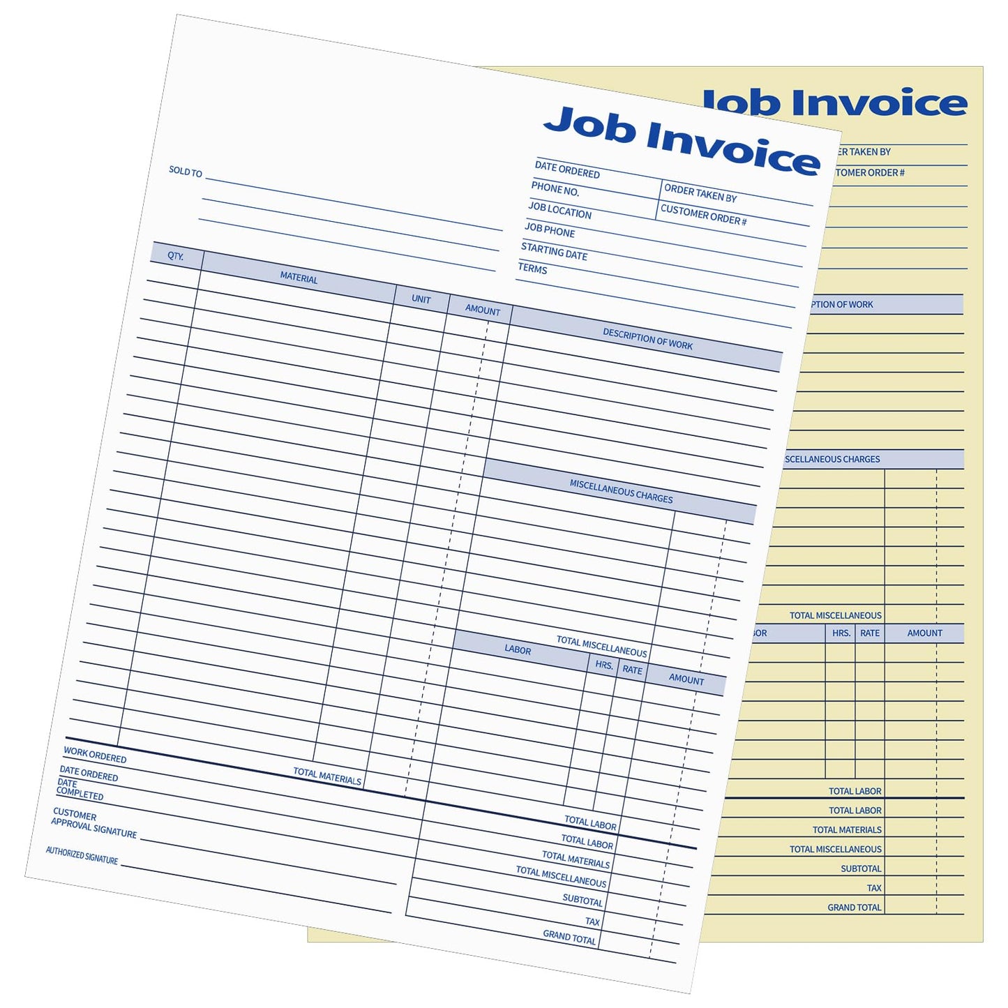 Crtiin 2 Pcs Contractors Invoice Book Carbonless Forms Receipt 8.5 x 11 Inch Work Order Receipt Book Forms for Small Business with Blank Invoice Sheets, 50 Sets(2 Part)