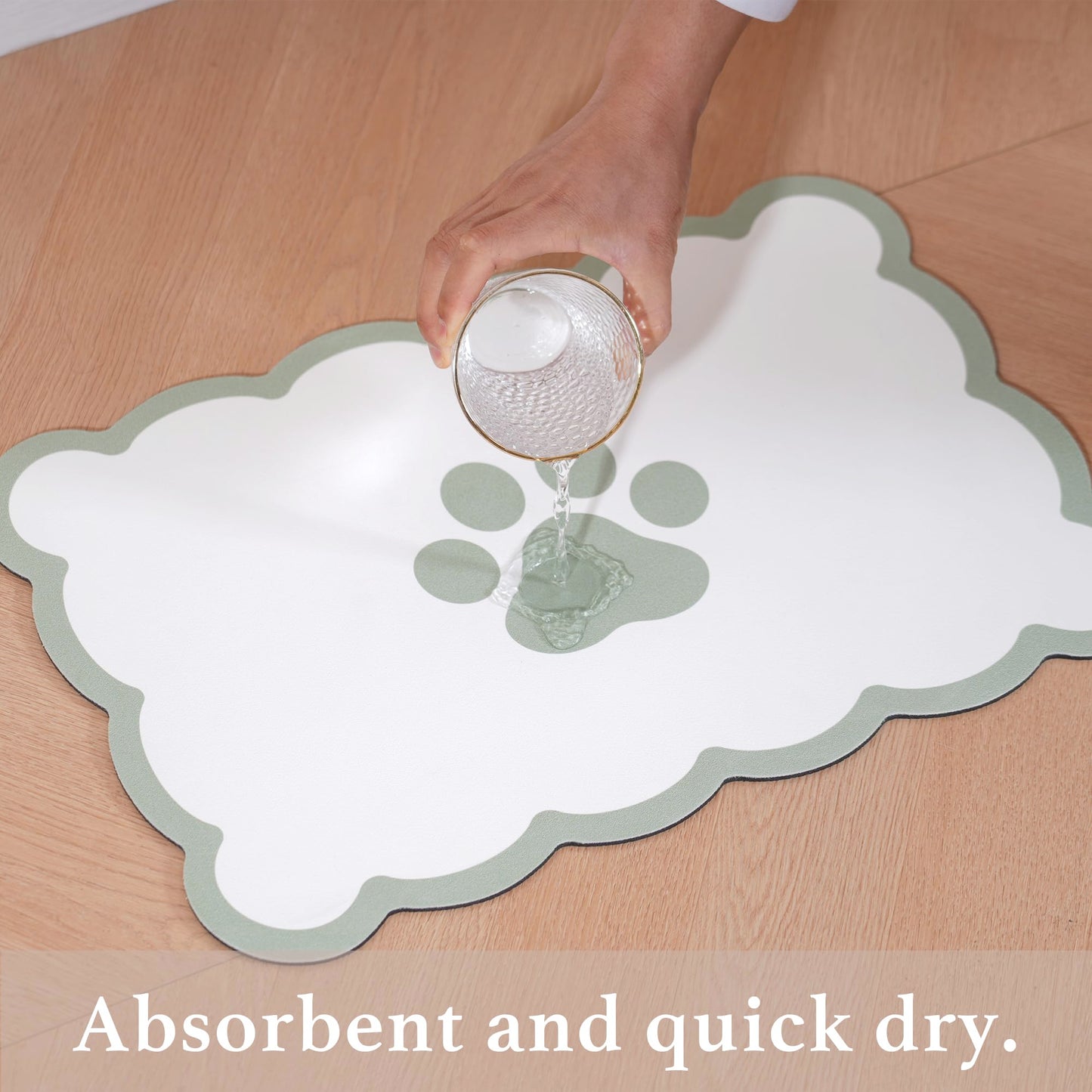 Ralxion Scalloped Dog Feeding Mat, Absorbent Mats for Dog Food and Water Bowl, Dispenser, Cute Elegant Aesthetic Preppy Sage Green Scallop Pet Placemat for Dogs, Cats, Puppy Accessories, 14" X 19”