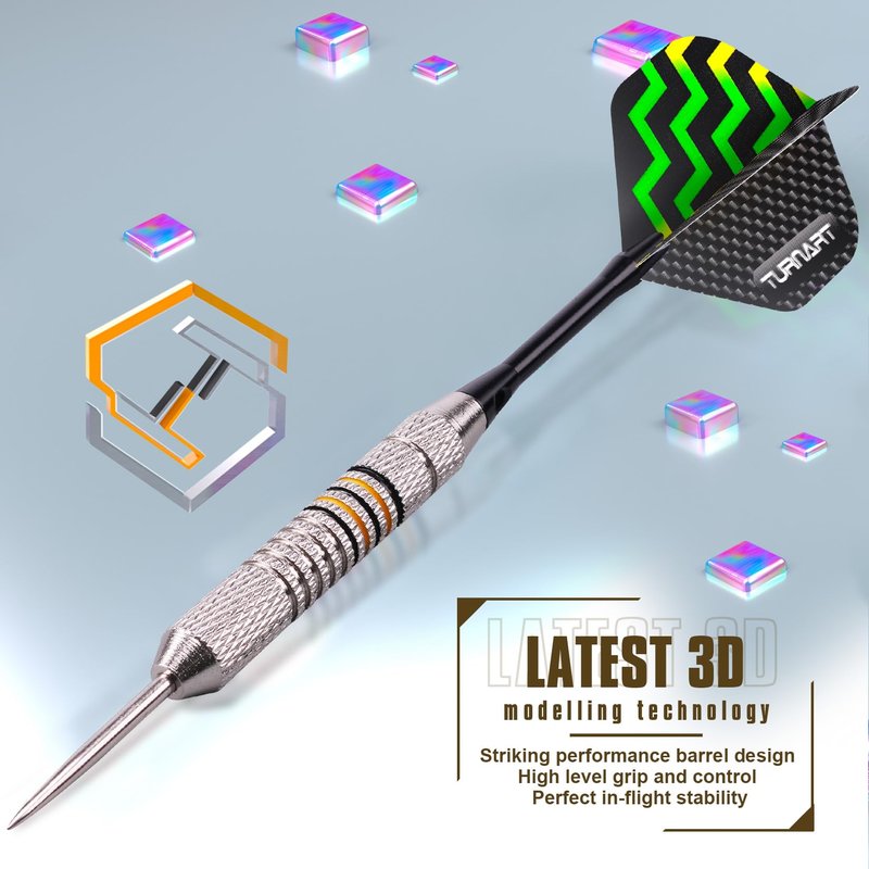 Turnart Darts Metal Tip Set - Steel Tip Darts Darts Set Professional Metal Darts Dart Board Set 12 Pcs 24 Gram 20 O-Rings Aluminum Darts Shafts 24 Extra Flights Darts Tool