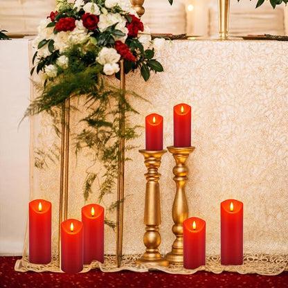 LED Flameless Candles with Remote, Set of 24 Red Flickering Candles, Battery Operated Realistic Pillar Candles for Halloween, Christmas, New Year, Home Decor, Parties