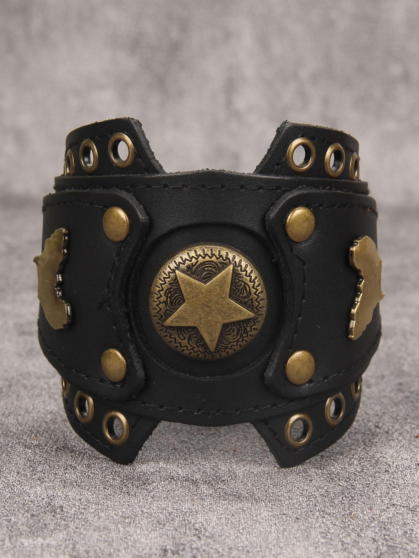 GelConnie Womens Black Leather Cuff Bracelet Wide Leather Biker Cuff Bracelet for Men Star Studded Punk Rock Wristband Gothic Bracelets
