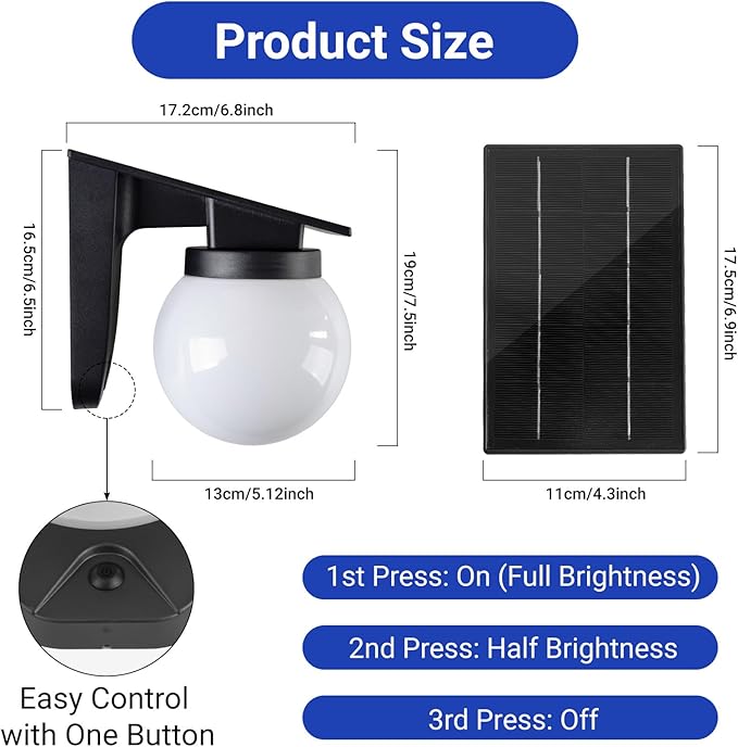 Solar Wall Lights Outdoor, 1 Pack, 3 Lighting Modes, IP65 Waterproof, Wireless Solar Powered LED Lights for Backyard, Garden, Fence, Patio, Front Door - Bright & Durable Outdoor Lighting