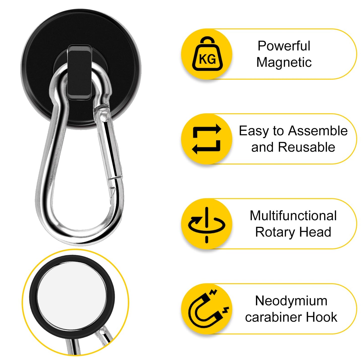 DIYMAG Black Magnetic Hooks,70LBS Strong Heavy Duty Neodymium Magnet Magnetics Hook for Hanging at Home, Office Locker, Workplace, Refrigerator, Cruise Ship or Travel, 15Pack