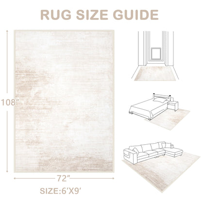 Area Rugs 6x9 Living Room: Washable Rug Modern Abstract Large Rug Soft Non Slip Neutral Rugs Stain Resistant Indoor Carpet for Bedroom Kitchen Dining Room Table Nursery Home Office Rugs(Beige,6'x9')