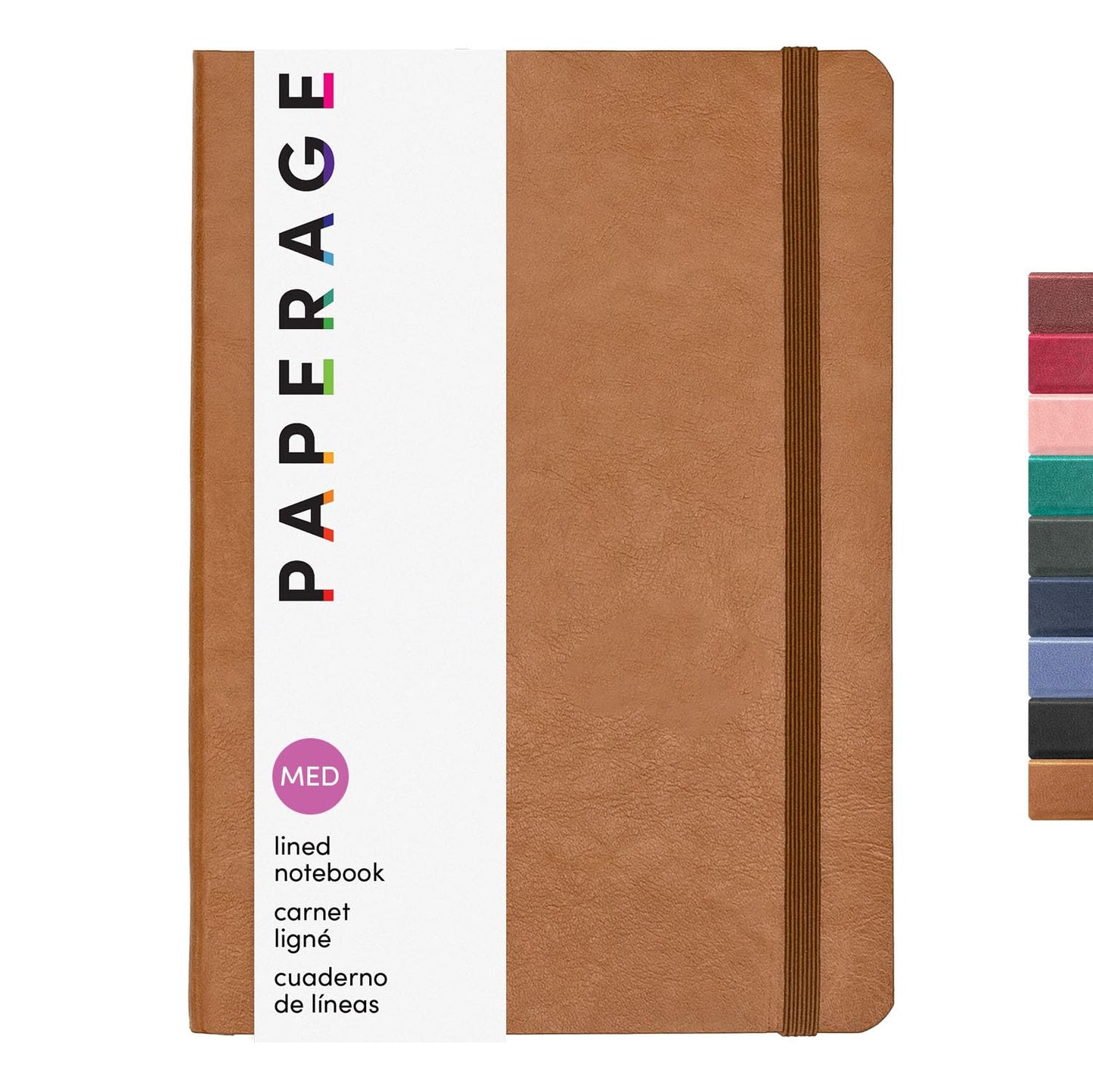 PAPERAGE Softcover Lined Journal Notebook (Cognac), 160 Pages, Medium College Ruled Notebook, 5.6 inches x 7.9 inches - 100 GSM Thick Premium Paper, Soft Vegan Leather Journal for Home, Work & School