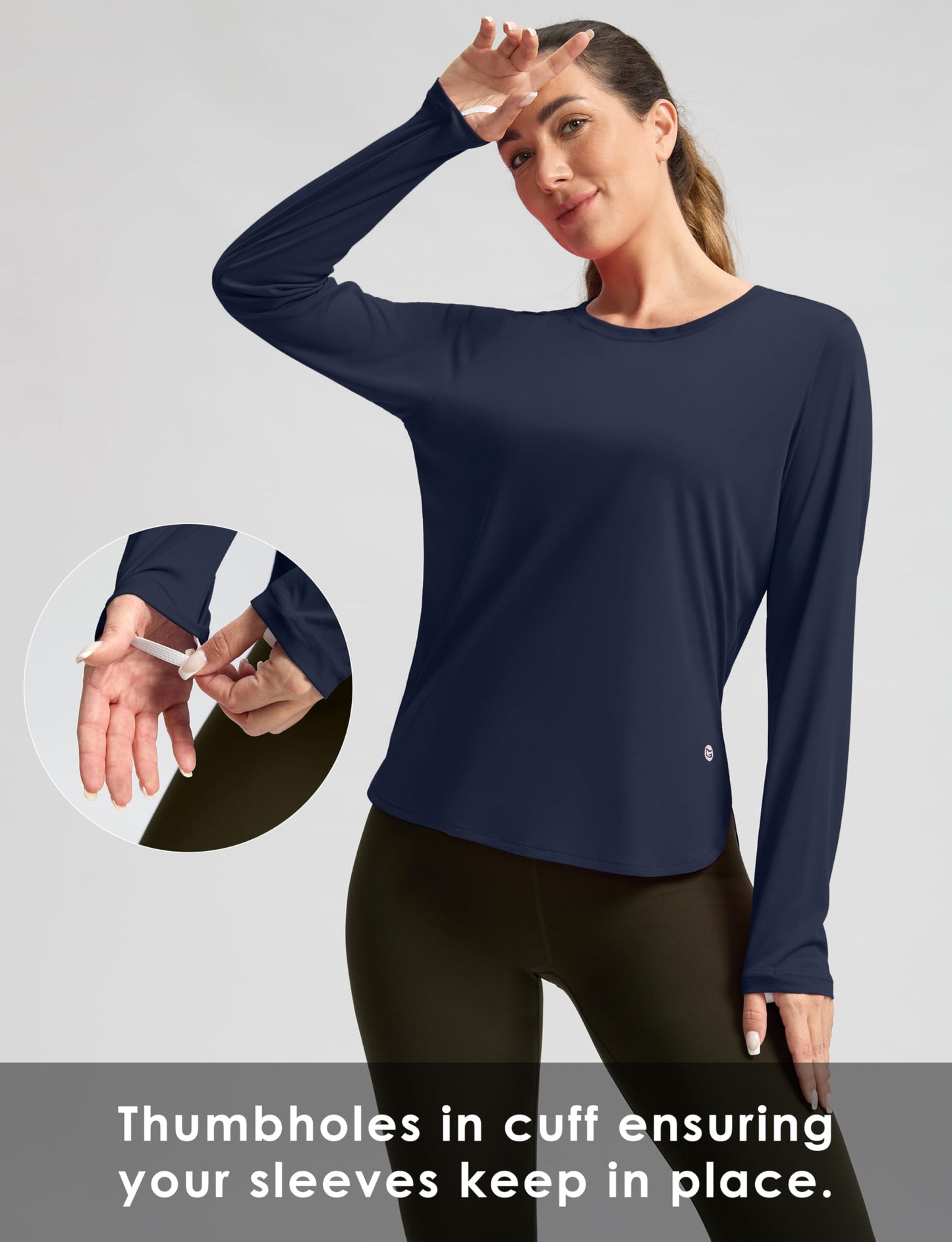 Women's Sun Shirts UPF 50+ Long Sleeve UV Protection Shirt Lightweight Quick Dry Workout Hiking Tops for Women(Navy,XXL)