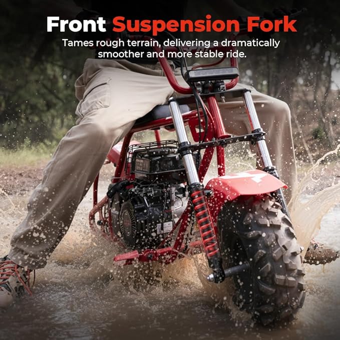 FRP GMB100 Performance 99CC 4-Stroke Mini Dirt Bike - Upgraded Hydraulic Brakes &amp Front Suspension Fork 28MPH Off-Road Mini Bike with LED Headlight Anti-Slip Seat Supports 220LBSRed