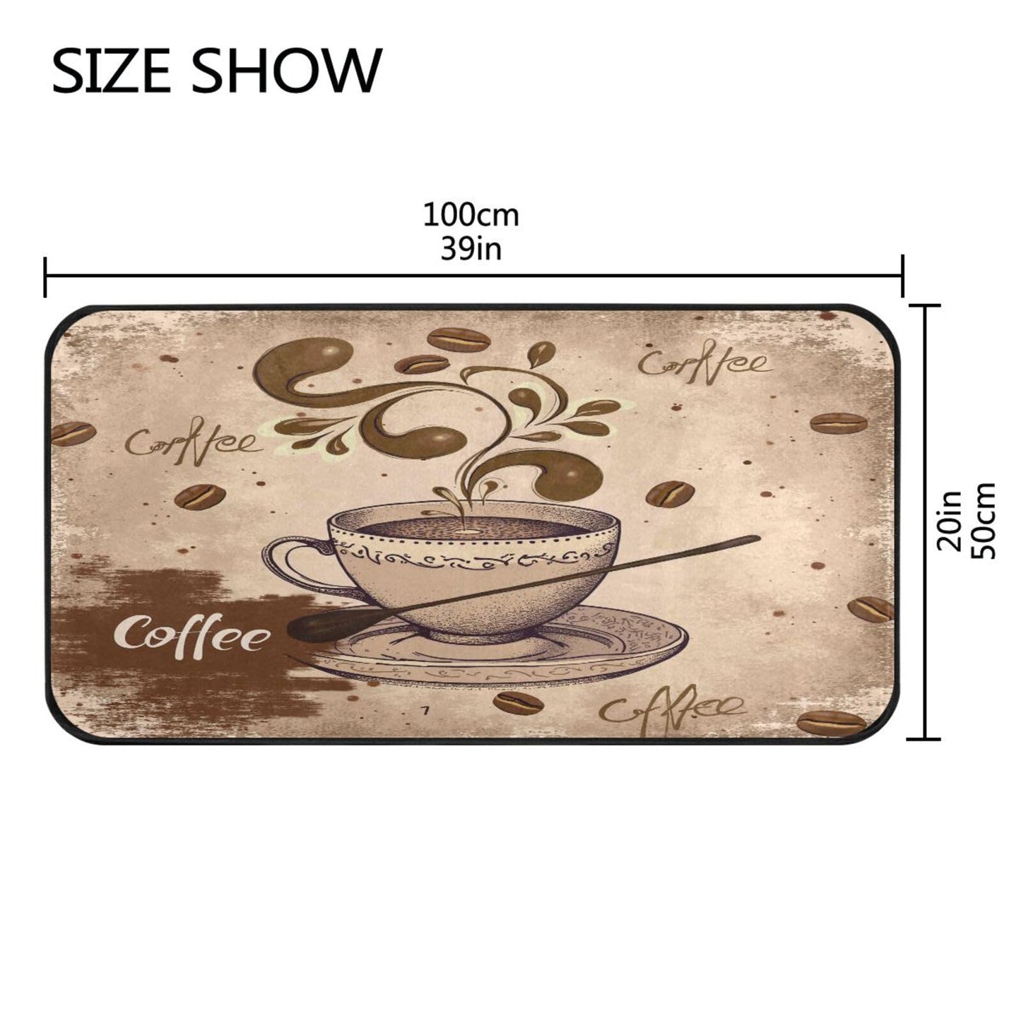 Coffee Cup Kitchen Rug Washable Bath Floor Mat Retro Non-Slip Runner Carpet Doormat for Bathroom Living Room Bedroom 39x20 inch