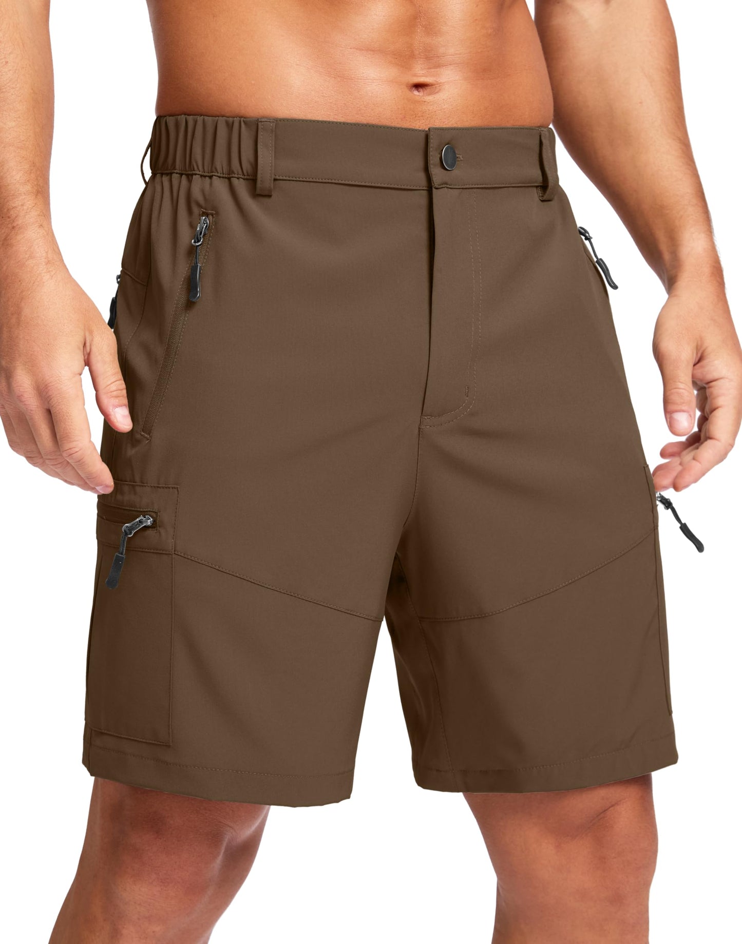 Pudolla Men's Hiking Cargo Shorts Lightweight 7" Travel Casual Shorts for Men Golf Work Outdoor with 5 Zipper Pockets(Brown 3X-Large)