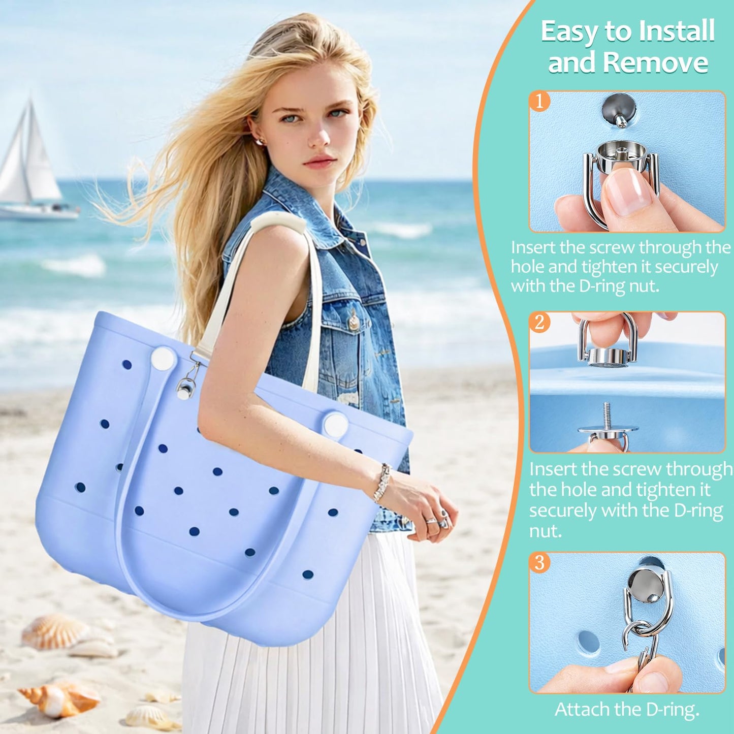Crossbody Strap for Bogg Bag, Adjustable Shoulder Strap with Sturdy Metal Connectors, Non-Slip Leather Handle Wrap for XL Medium Bog Bag Compatible with Simply Southern& Simple Modern Beach Tote Bag