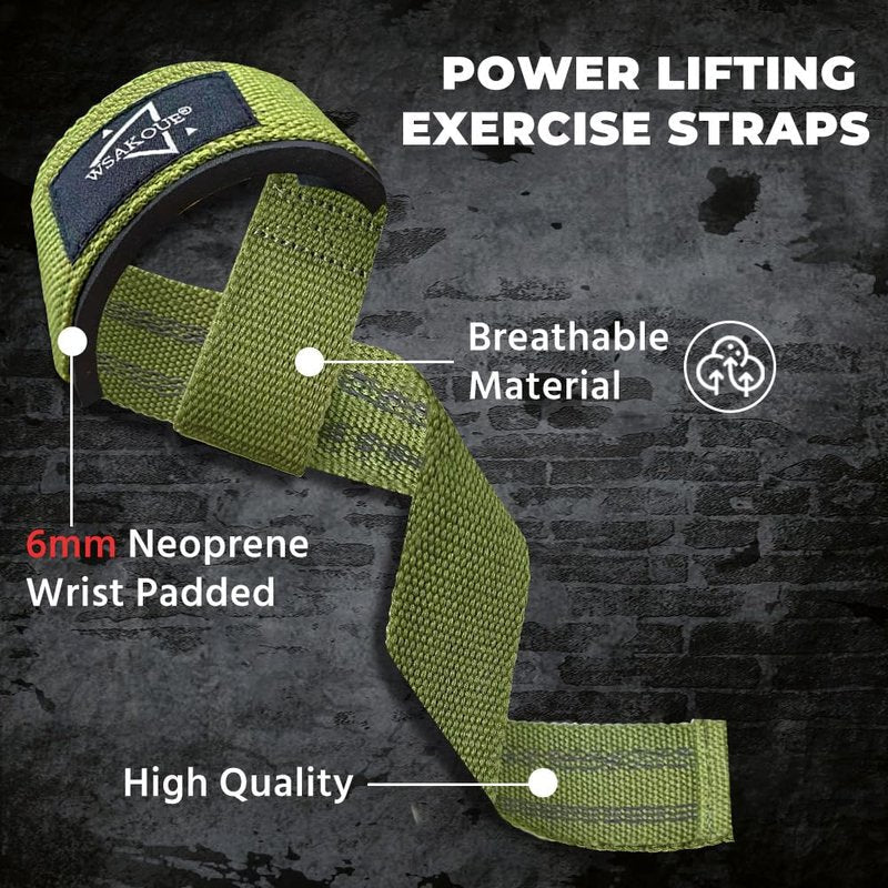 WSAKOUE Lifting Straps, Weightlifting Straps, Deadlift Straps with Padded Neoprene for Power Lifting, Bodybuilding, Gym Workout, Strength Training & Fitness Workout, Resistance - Green