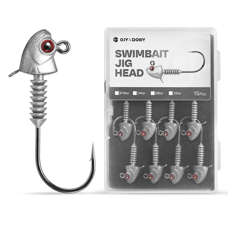 Swimbait Jig Heads with Stacked Cone Keeper, Minnow Style Eye Fishing Jighead 1/4oz (15 PCs)
