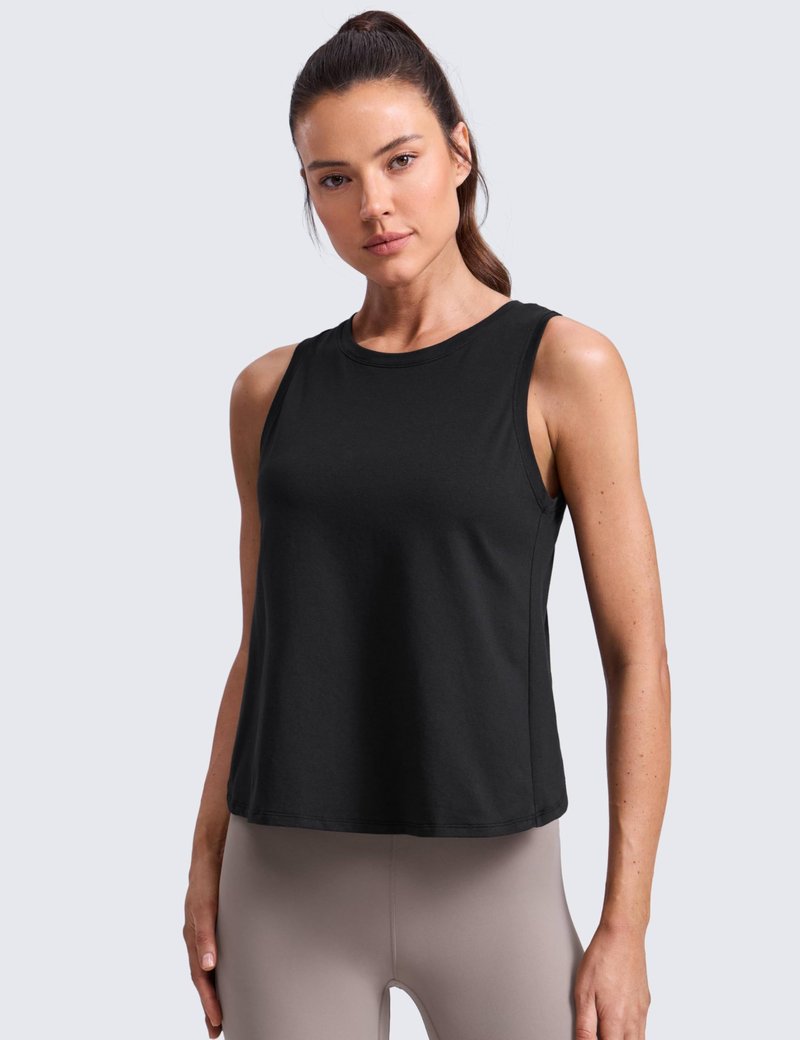 CRZ YOGA Cotton-Blend Split Open Back Tank Tops for Women - Workout Athletic Gym Casual Crewneck Sleeveless Shirts Black Medium