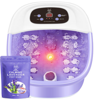 Foot Spa Bath Massager with Heat Bubbles and Vibration Massage and Jets, 16 OZ Calming Lavender Foot Soak Epsom Salt, MoodRelish Foot Soaker with Red Light, 22 Massage Rollers, Adjustable Temp - Black