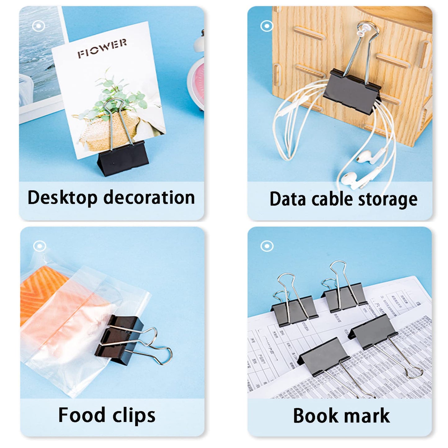 Medium Binder Clips 1.6 Inch (60 Pack), Large Binder Clips Medium Paper Clamps for Office and Home Supplies, Black