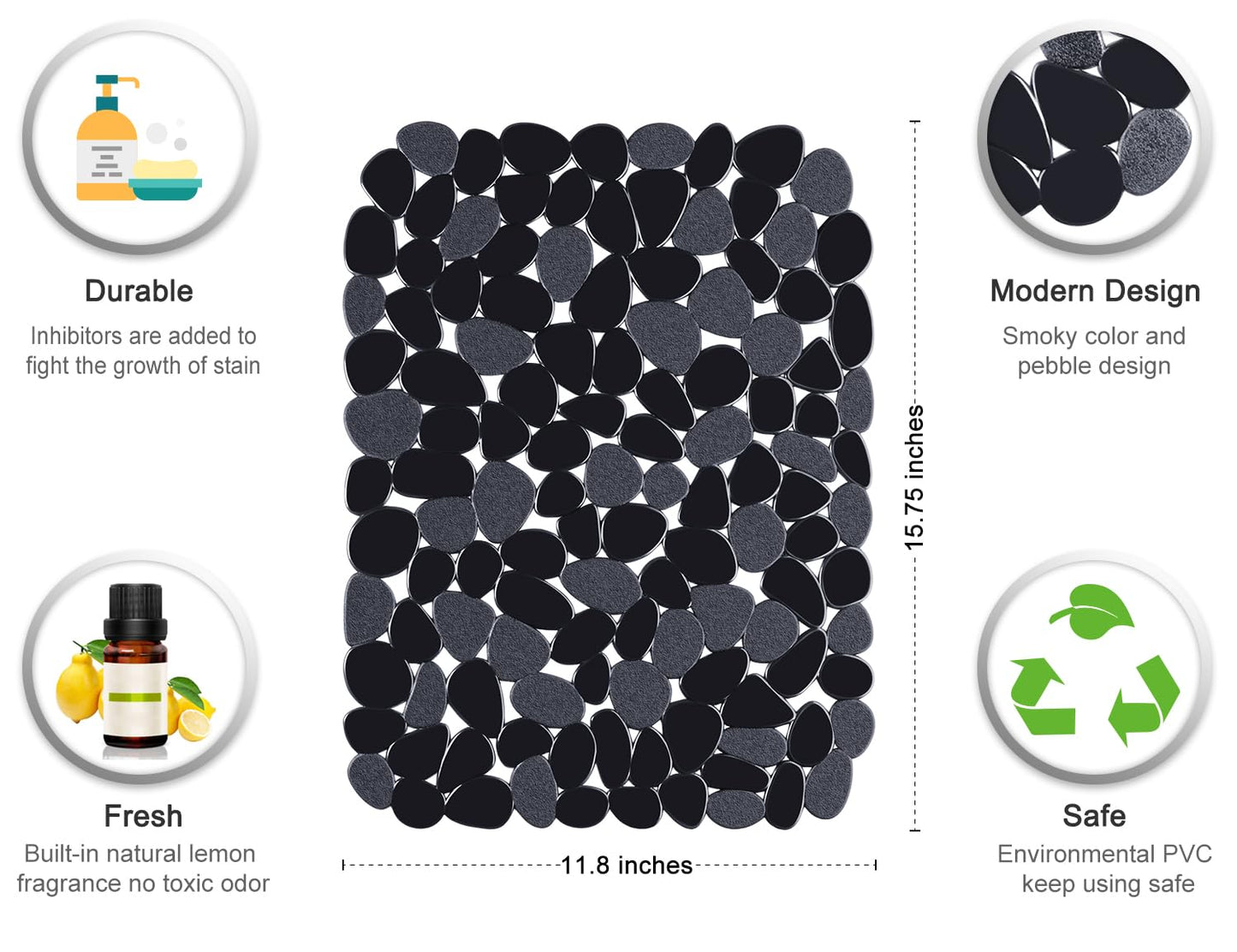Bligli Pebble Sink Mat for Stainless Steel/Ceramic Sinks, 2 Pack PVC Sink Protectors Mats for Bottom of Kitchen Sink, Dish Drying Mat for Dishes and Glassware, 15.7 x 11.8 inch, Black