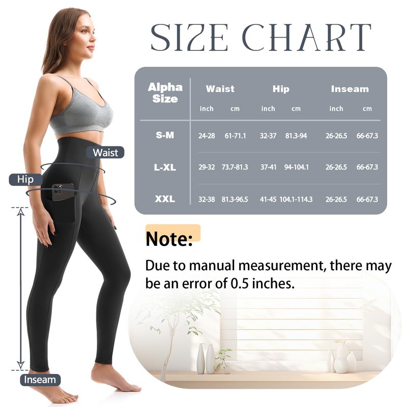 Leafigure 2 Packs Leggings with Pockets for Women, High Waisted Tummy Control Workout Leggings for Gym Black/White XXL