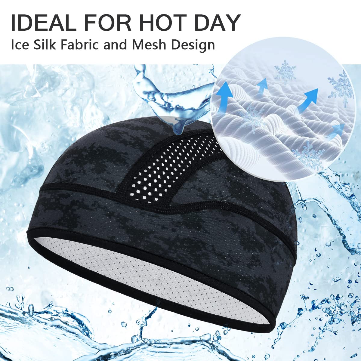 Skull Cap Helmet Liner Beanie, Cooling Mesh Cycling Running Hat for Men Women, Fits Under Helmets (Black & Digital Camo)
