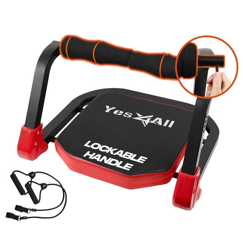 Yes4All Ab Crunch Machine For Total Body & Core Abdominal, Situp Lockable With Ergonomic Foam Handle & 2 Resistance Bands