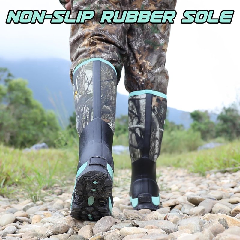 Kalkal Women's Insulated Waterproof Rubber Boots - 6mm Neoprene Camo Tall Rain Boots | Sizes 5-11