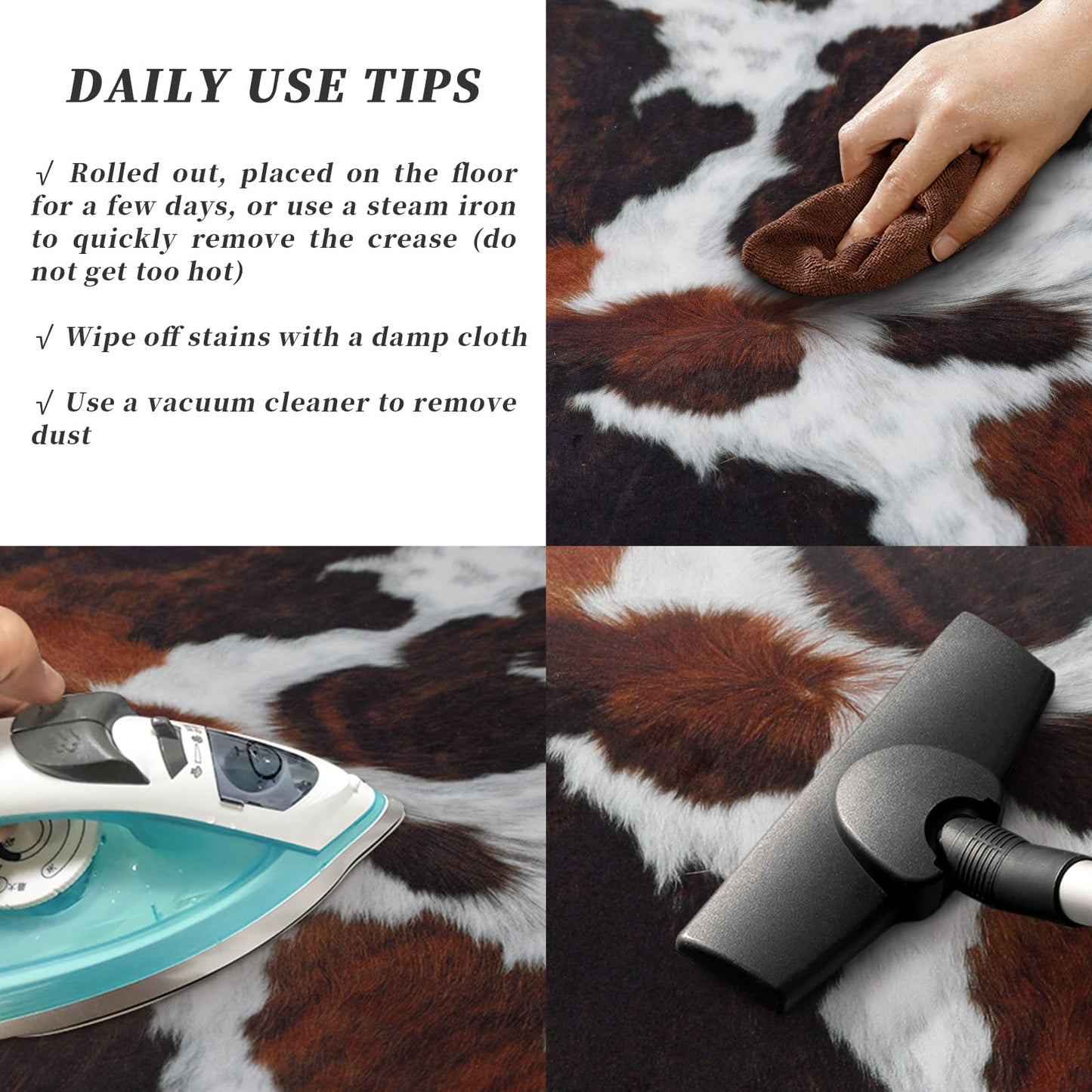 BennyRug Cowhide Rug Faux Cowhide Rugs Cow Hide Animal Print Rug Brown Non-Slip Area Rug Western Decor for Living Room, Bedroom, Office(4.6x5.2ft)