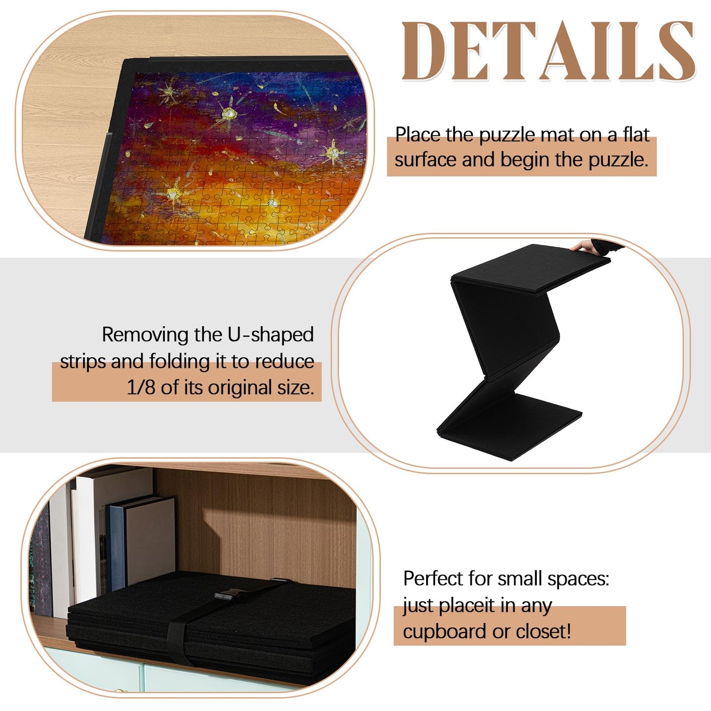 Fanfanwin 3000 Pieces Folding Felt Jigsaw Puzzle Foldable Board Mat with Non Slip Surface Puzzle Mat 55" x 37" Extra Large Portable Jigsaw Board with Storage Bag for Adults Tray(Black)