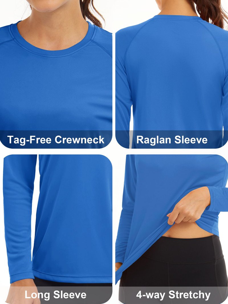 MAGCOMSEN Women's Running & Workout T-Shirts - Summer Sun Protection Shirts UPF 50+ Blue Green