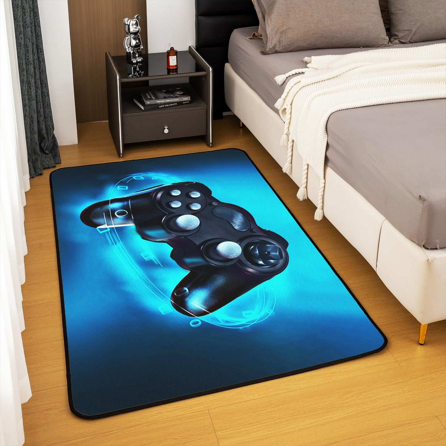 Feelyou Gaming Area Rug Blue Game Console Rugs for Boys Teens Bedroom Sofa Playroom Living Room Kids Gamer Room Decor Game Console Carpet Indoor Floor Mat Soft Surface, Non-Slip Backing 3'x5'