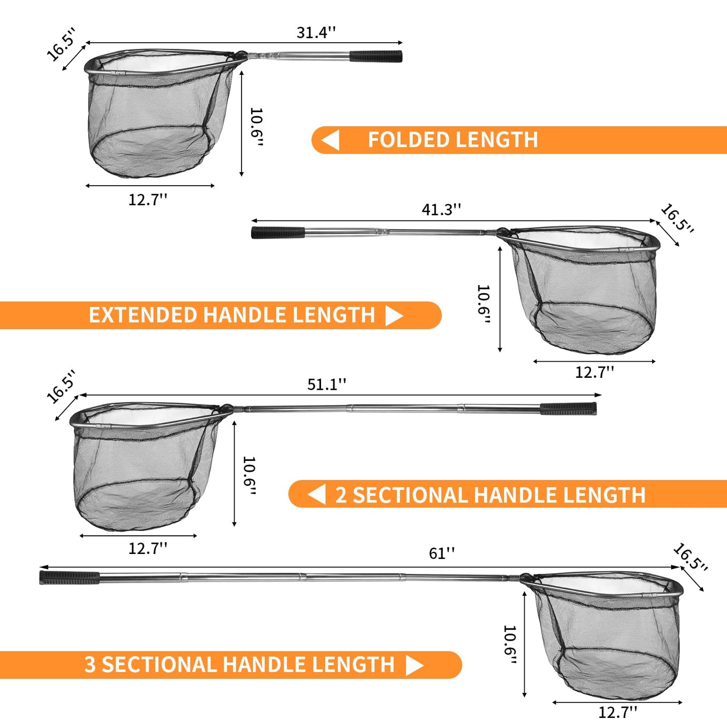 Yeahmart Fishing Net Minnow Nets with Aluminum Collapsible Telescopic Fishing Pole Handle and Nylon Mesh, Small Fishing Landing Net for Saltwater Freshwater, Extends to 61 inch (4 Sectional Handle)