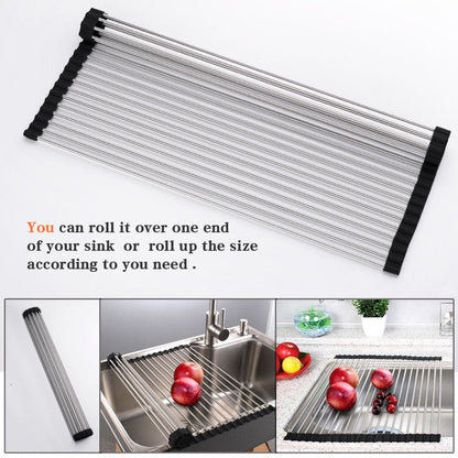Ahyuan Roll up Dish Drying Rack Over The Sink Kitchen Roll up Sink Drying Rack Portable Dish Drainer Foldable Dish Drying Rack (Warm Gray, 17.8''X17'')