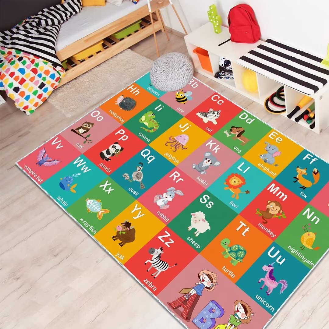 ABC Alphabet Education Rug, Kids Fun Game Carpet Children's Room, Playroom, Classroom, Non-Slip Washable Crawl Floor Mat (Animal 31x47in)