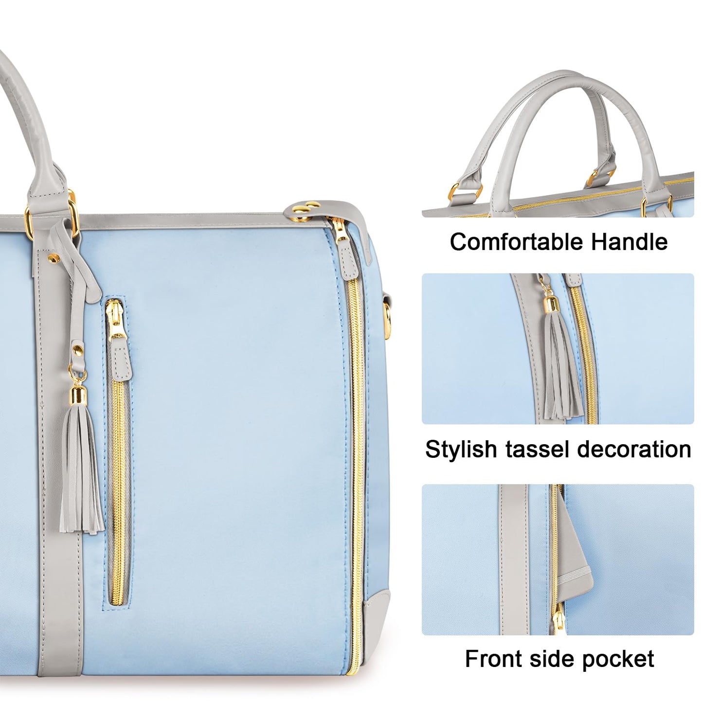 Ytonet Garment Duffle Bags for Travel, Convertible Travel Garment Bag with Shoulder Strap, Large Carry on Garment Bag Overnight Bag for Women with Shoe Pouch, 2 in 1 Hanging Suitcase Travel Bags, Blue